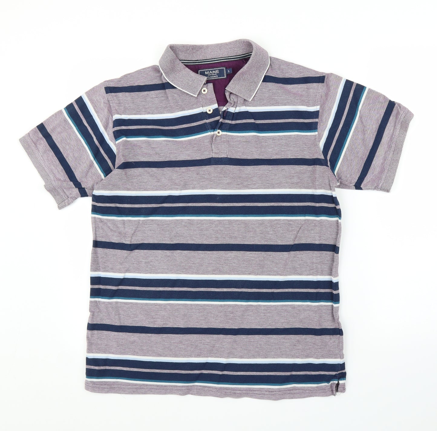 Maine Mens Purple Striped   Polo Size S