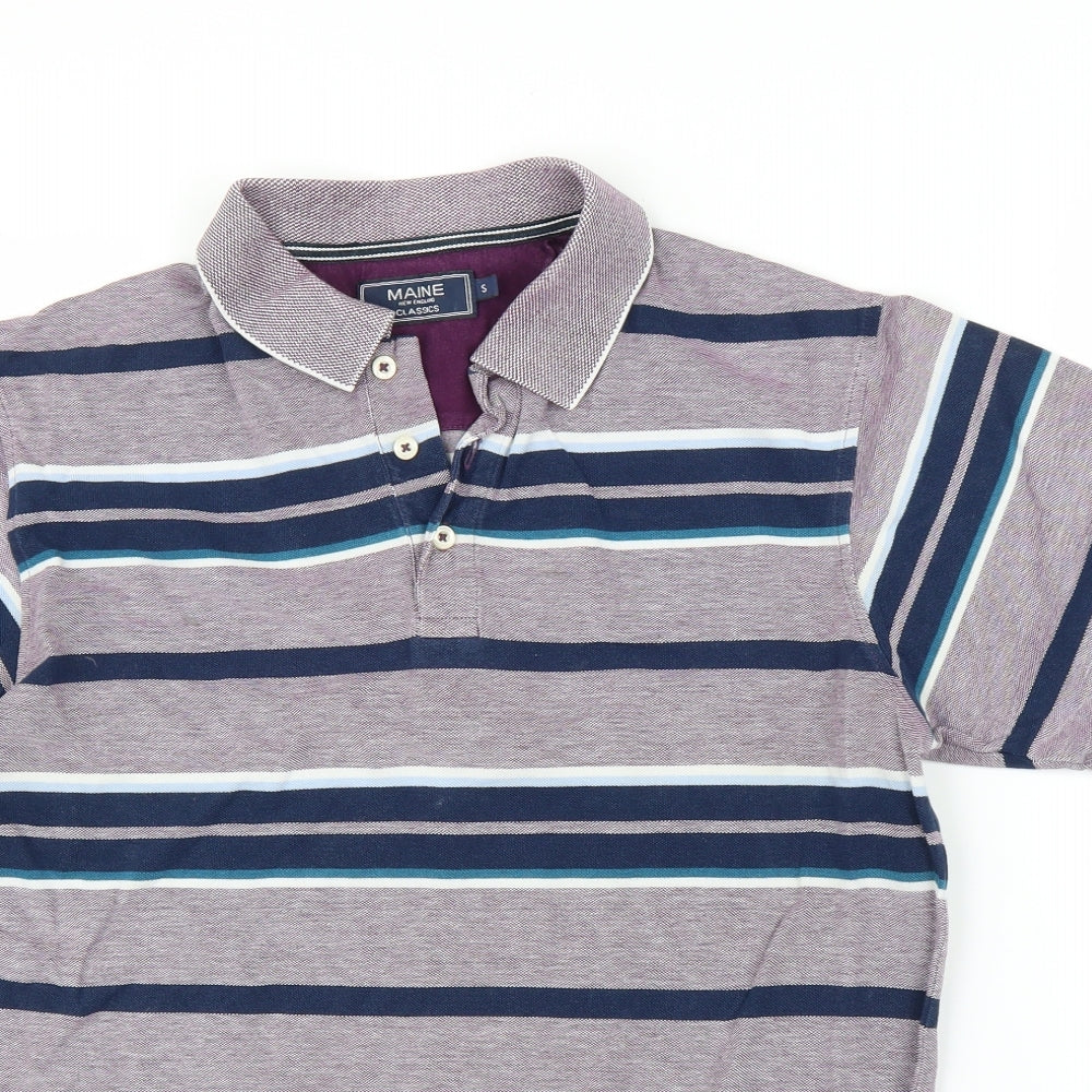 Maine Mens Purple Striped   Polo Size S