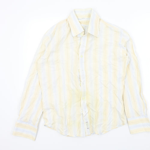 Full Circle Mens Beige Striped   Button-Up Size M