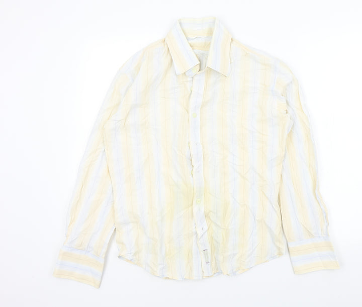 Full Circle Mens Beige Striped   Button-Up Size M