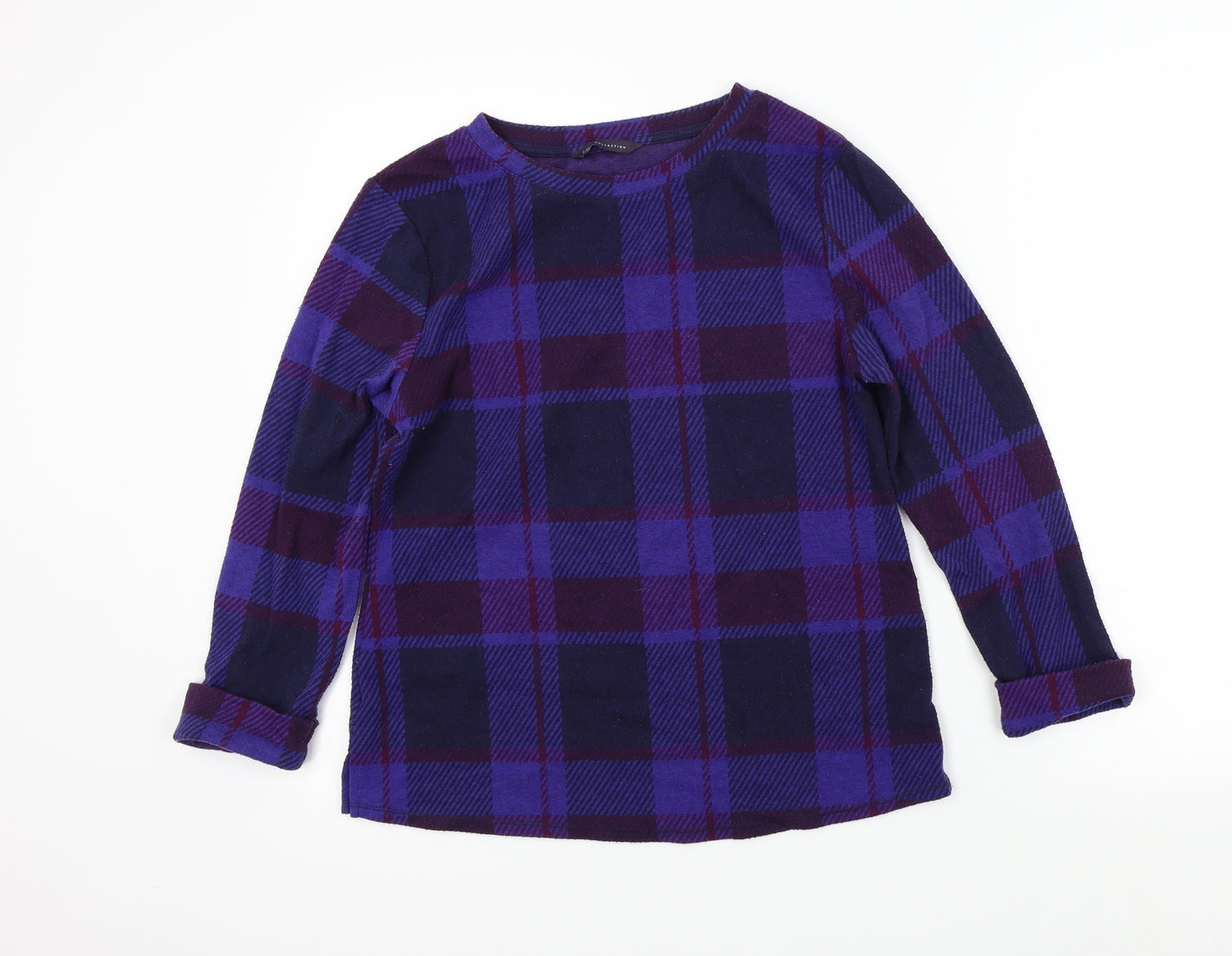 M&S Womens Purple Check  Pullover Jumper Size 10