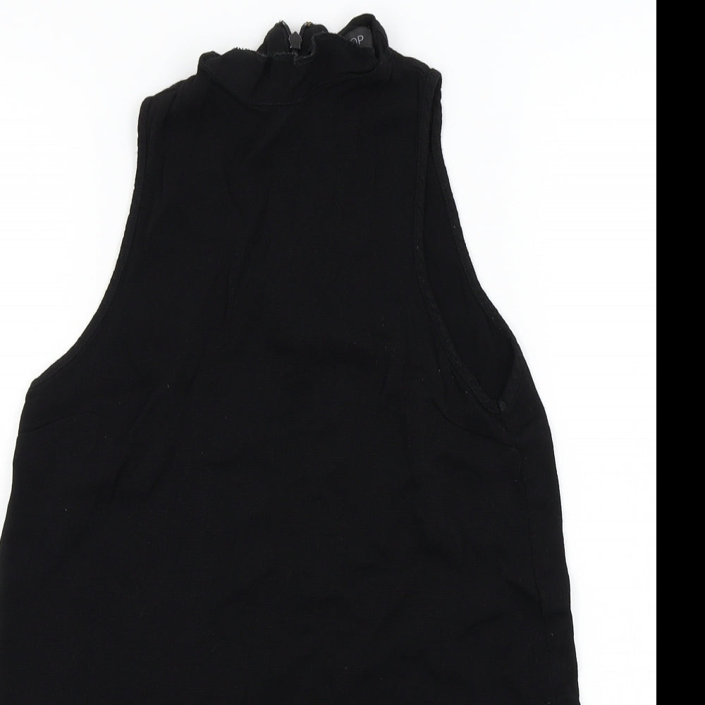 Topshop Womens Black Colourblock  Basic Blouse Size 6  - Frill Detail