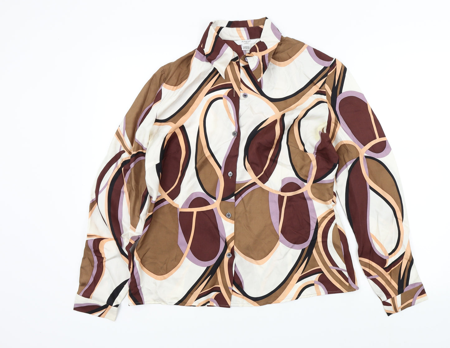 M&S Womens Brown Geometric  Basic Blouse Size 14