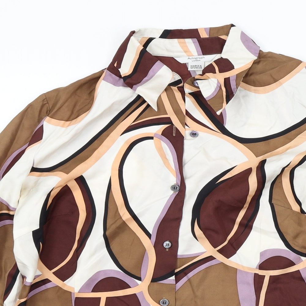 M&S Womens Brown Geometric  Basic Blouse Size 14