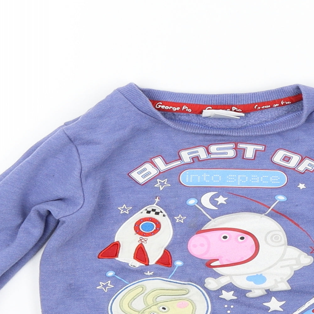 Mini Club Boys Blue Colourblock  Pullover Sweatshirt Size 3-4 Years  - pepper pig