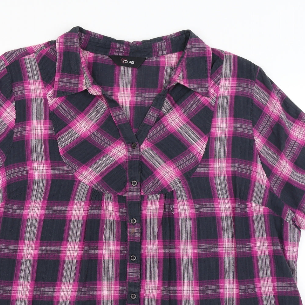 Yours Womens Purple Plaid  Basic Button-Up Size 24