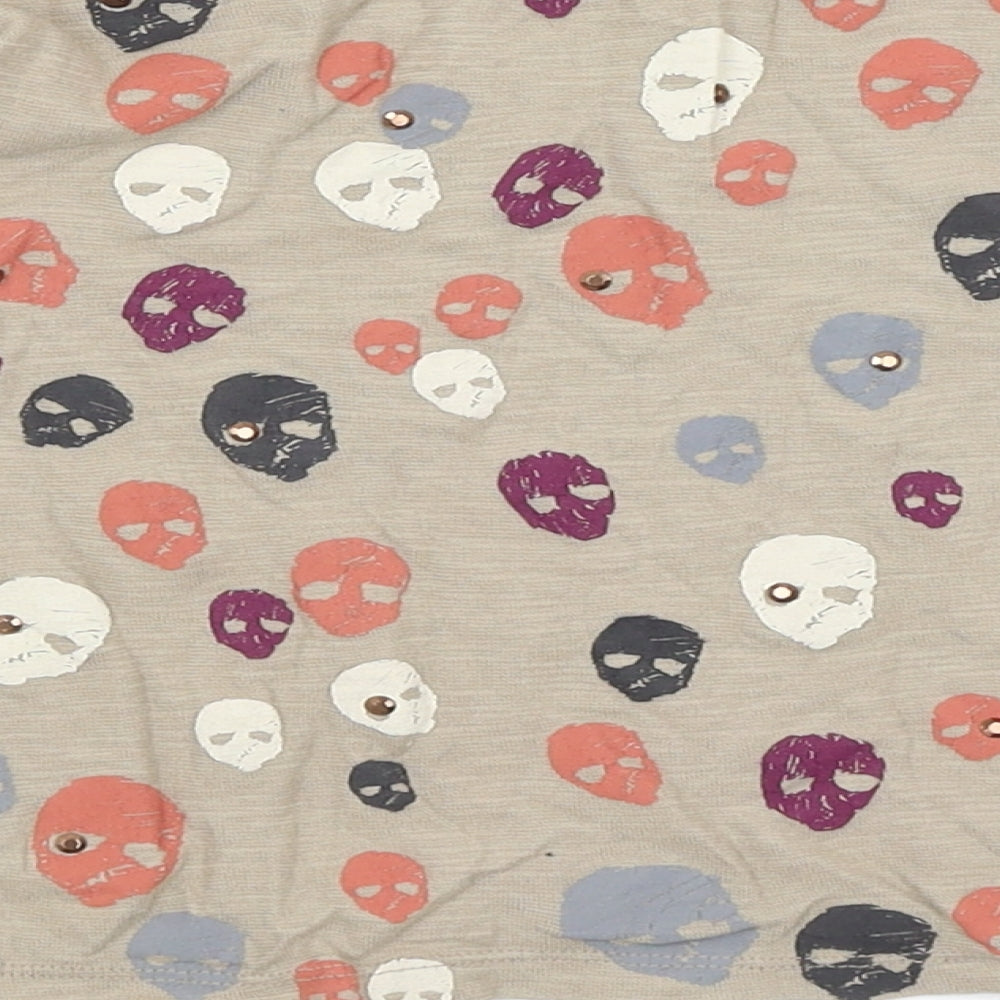 Zara Kids Girls Beige   Basic T-Shirt Size 4-5 Years  - Skulls
