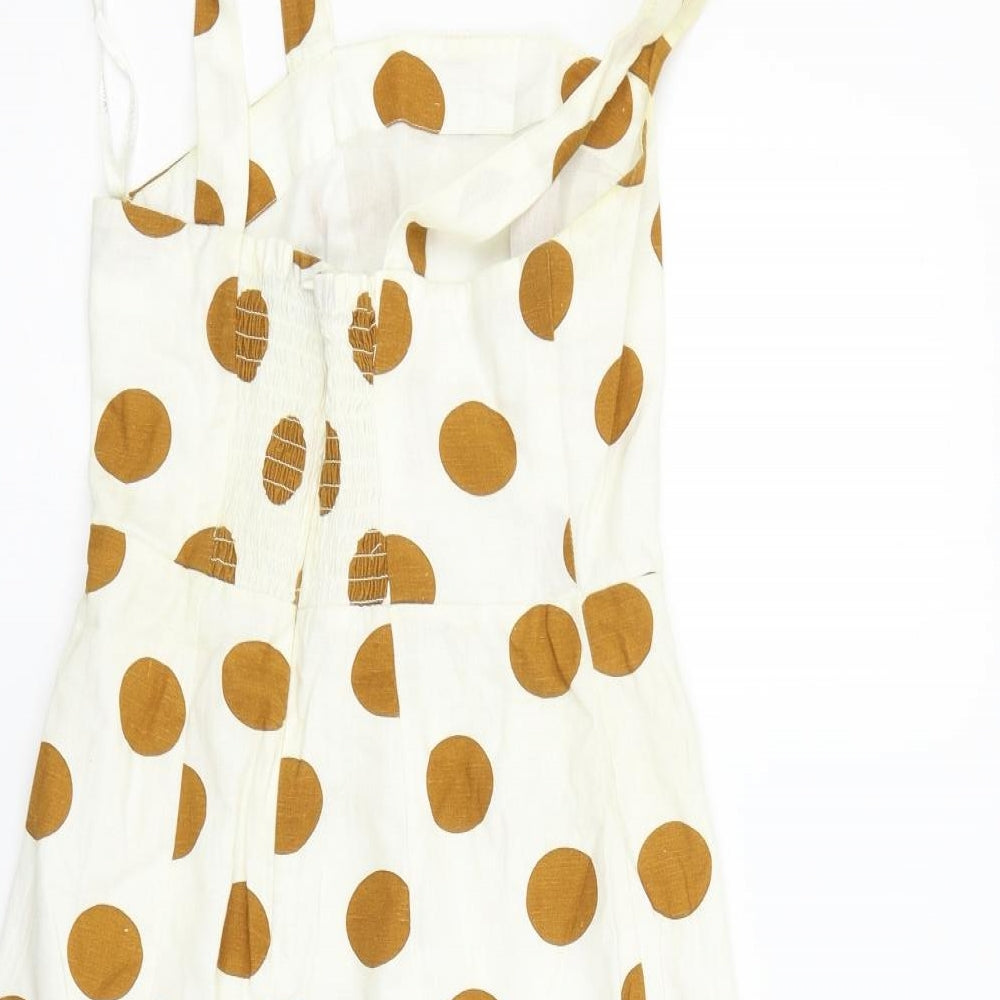 Primark Womens White Polka Dot  Fit & Flare  Size 4  - washable marks