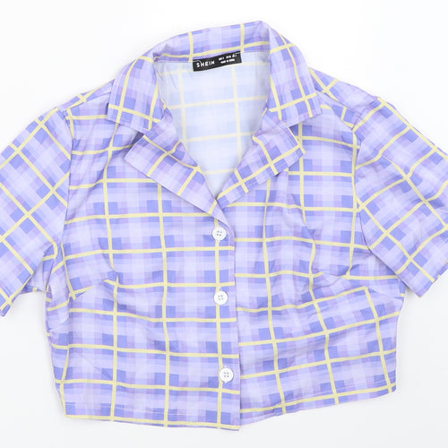 SheIn Womens Purple Check  Basic Button-Up Size S