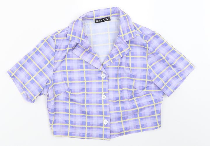 SheIn Womens Purple Check Basic Button-Up Size S