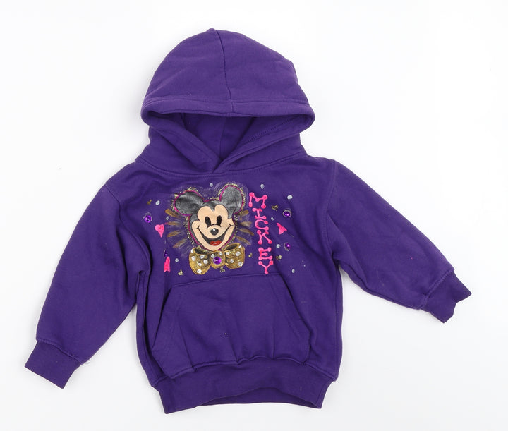 Uneek Girls Purple Pullover Hoodie Size 3-4 Years - mickey mouse