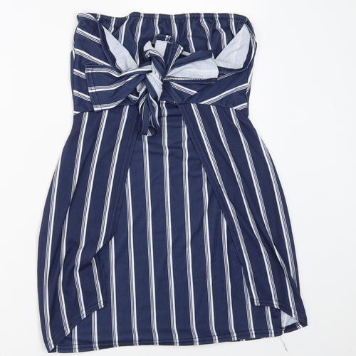 PRETTYLITTLETHING Womens Blue Striped  Basic Blouse Size 10