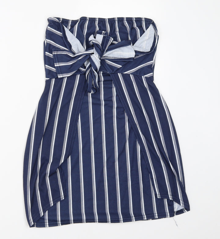 PRETTYLITTLETHING Womens Blue Striped  Basic Blouse Size 10