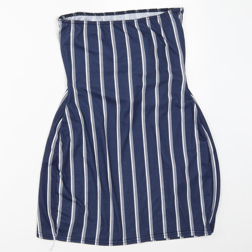 PRETTYLITTLETHING Womens Blue Striped  Basic Blouse Size 10