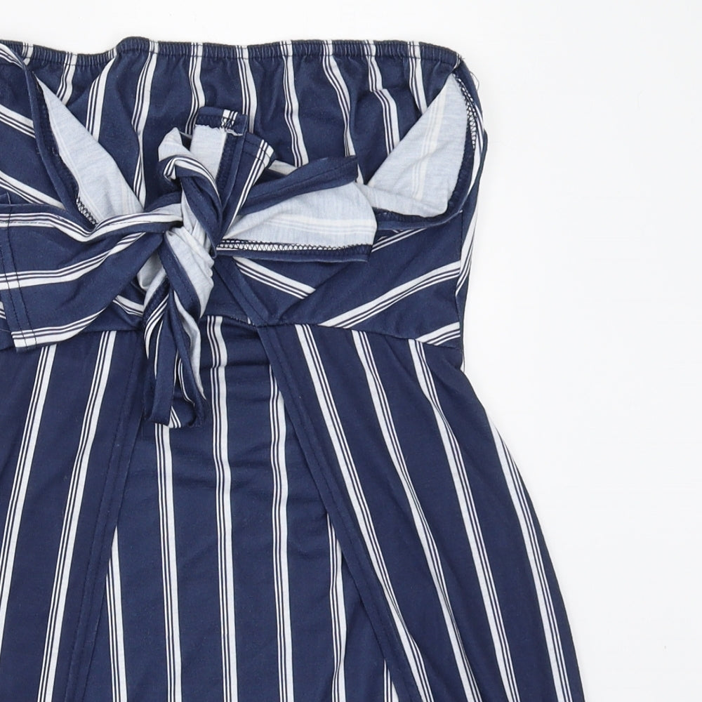 PRETTYLITTLETHING Womens Blue Striped  Basic Blouse Size 10