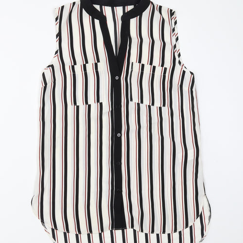 Atmosphere Womens White Striped  Basic Button-Up Size 6