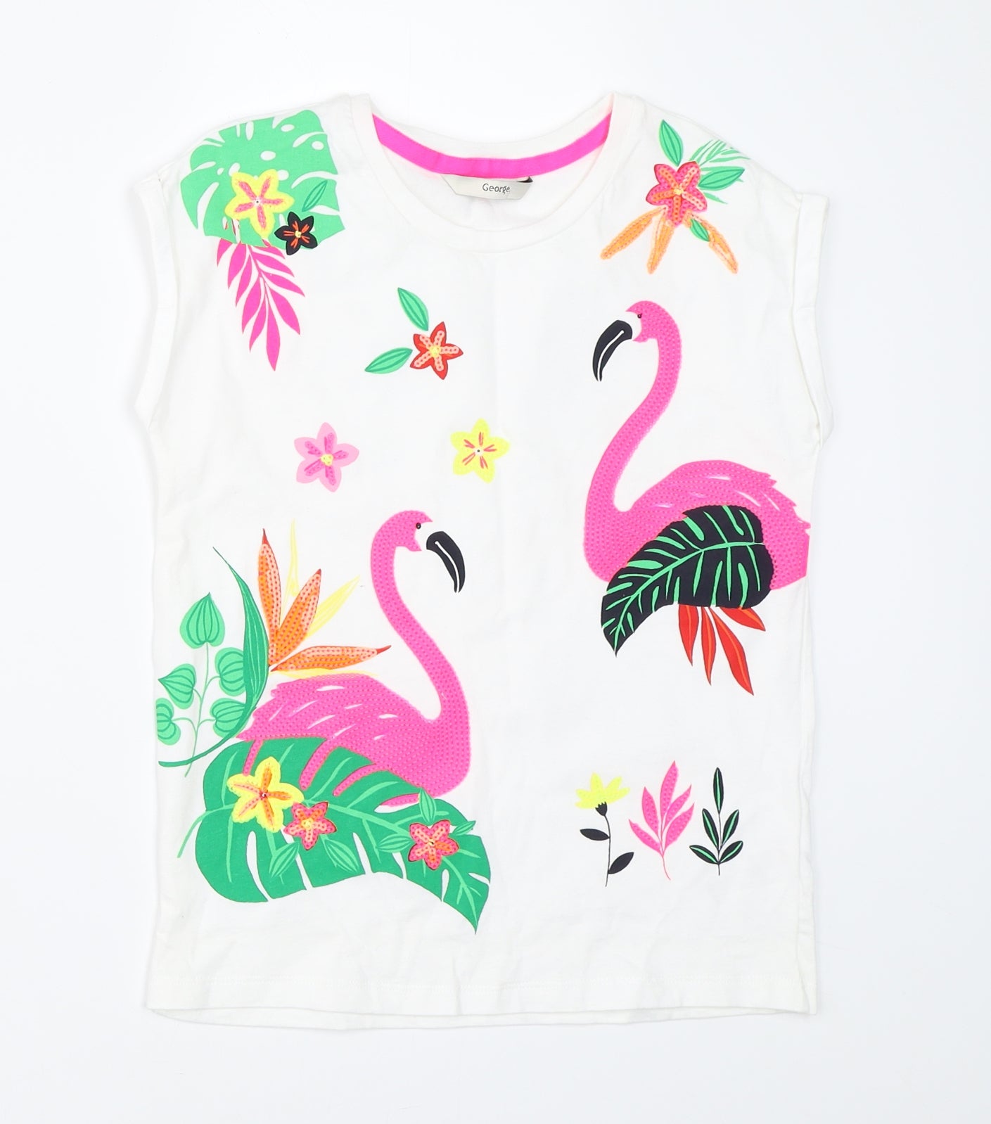 George Girls White   Basic T-Shirt Size 9-10 Years