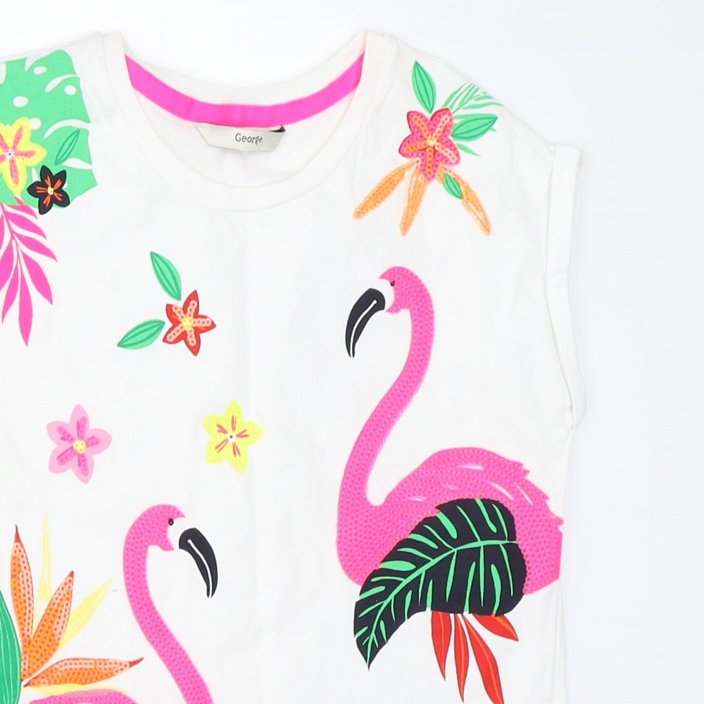 George Girls White   Basic T-Shirt Size 9-10 Years