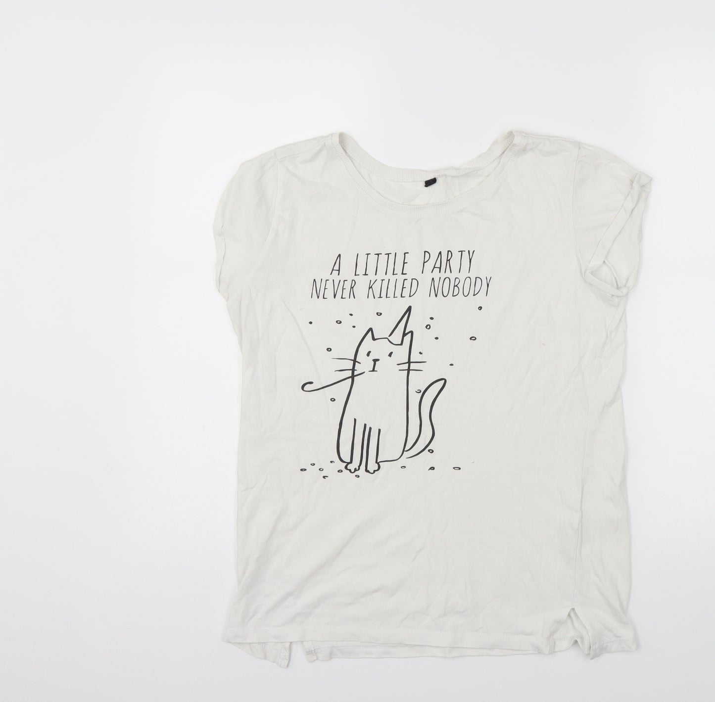 SINSAY Womens White   Basic T-Shirt Size L  - Party Animal