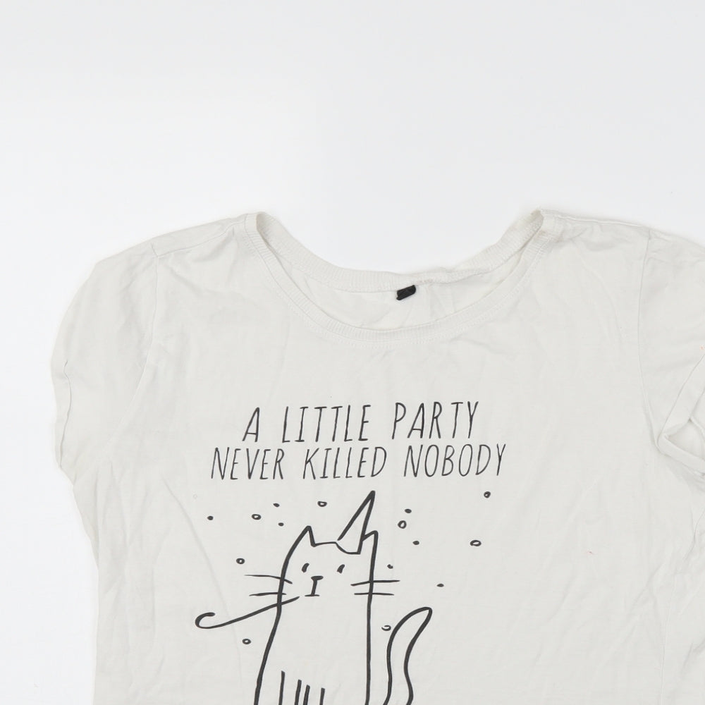 SINSAY Womens White   Basic T-Shirt Size L  - Party Animal