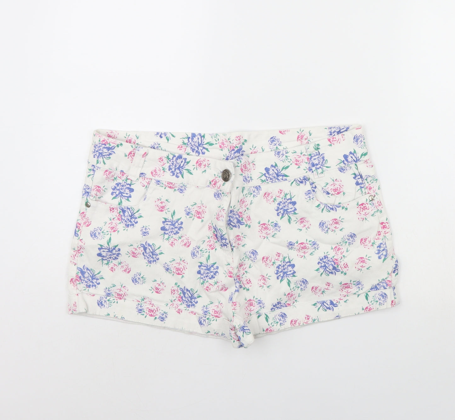 Denim & Co. Womens White Floral  Cut-Off Shorts Size 16