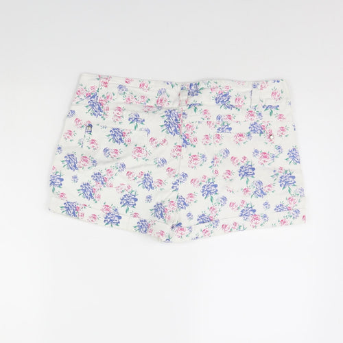 Denim & Co. Womens White Floral  Cut-Off Shorts Size 16