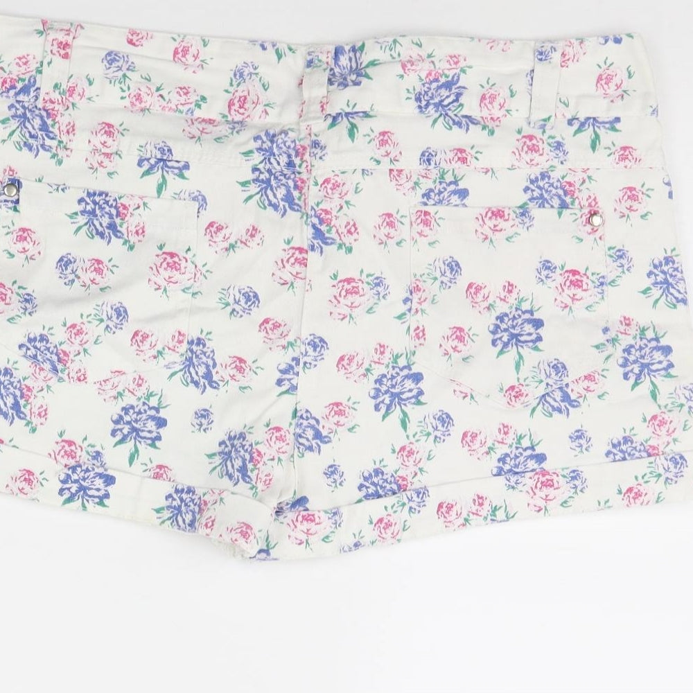 Denim & Co. Womens White Floral  Cut-Off Shorts Size 16