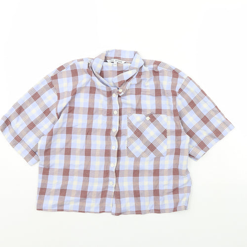 NEXT Womens Blue Check  Cropped Button-Up Size 8