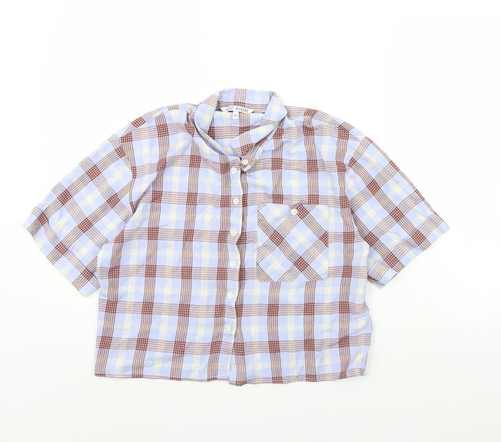 NEXT Womens Blue Check  Cropped Button-Up Size 8