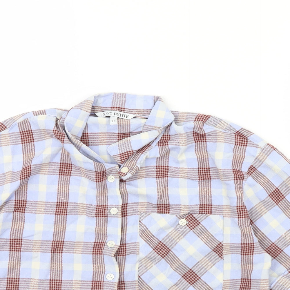 NEXT Womens Blue Check  Cropped Button-Up Size 8