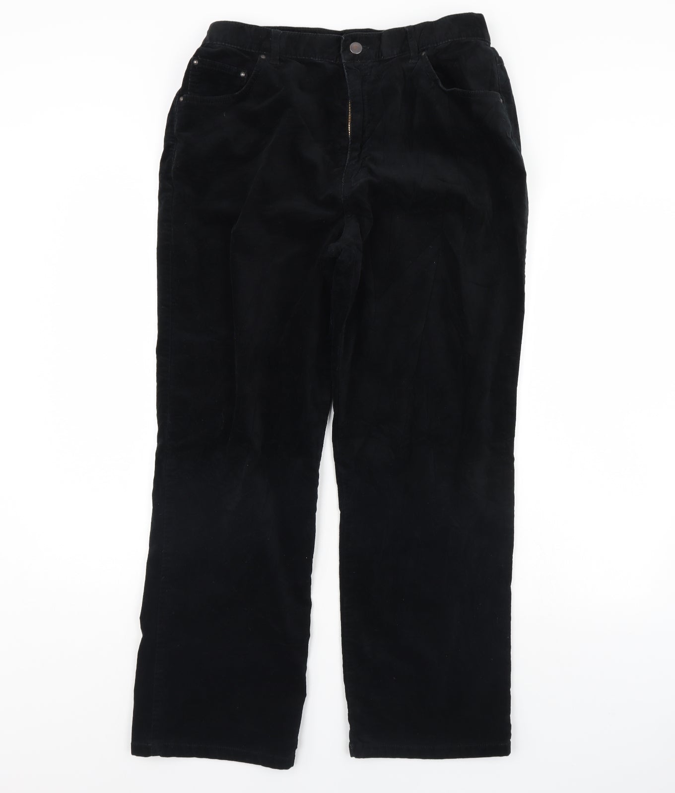 M&S Womens Black  Velour Trousers  Size 16 L30 in