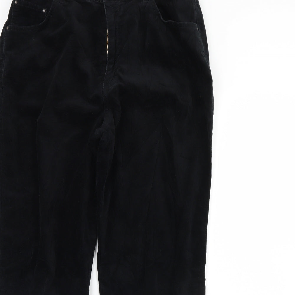 M&S Womens Black  Velour Trousers  Size 16 L30 in