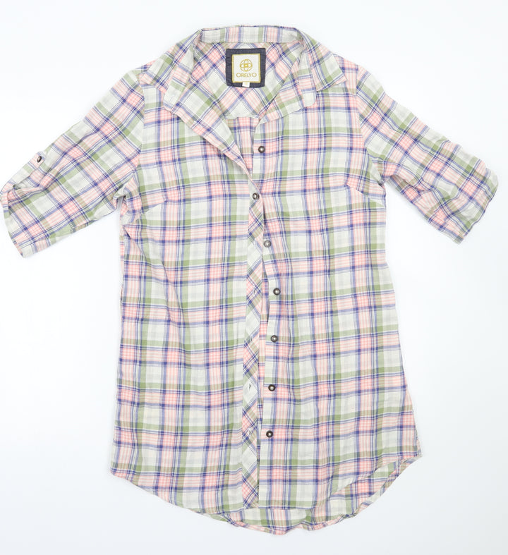 Orelyo Womens White Check  Basic Button-Up Size S