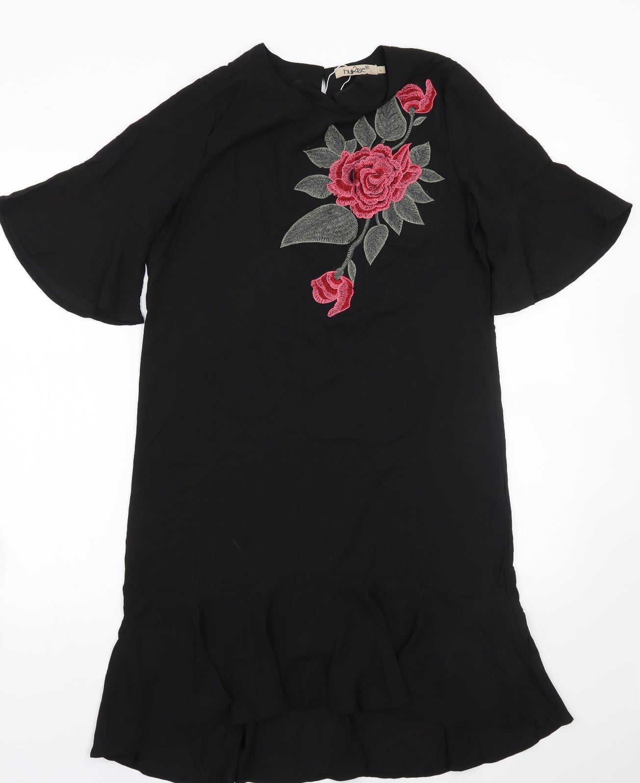 Hyiluxe Womens Black Floral  A-Line  Size L