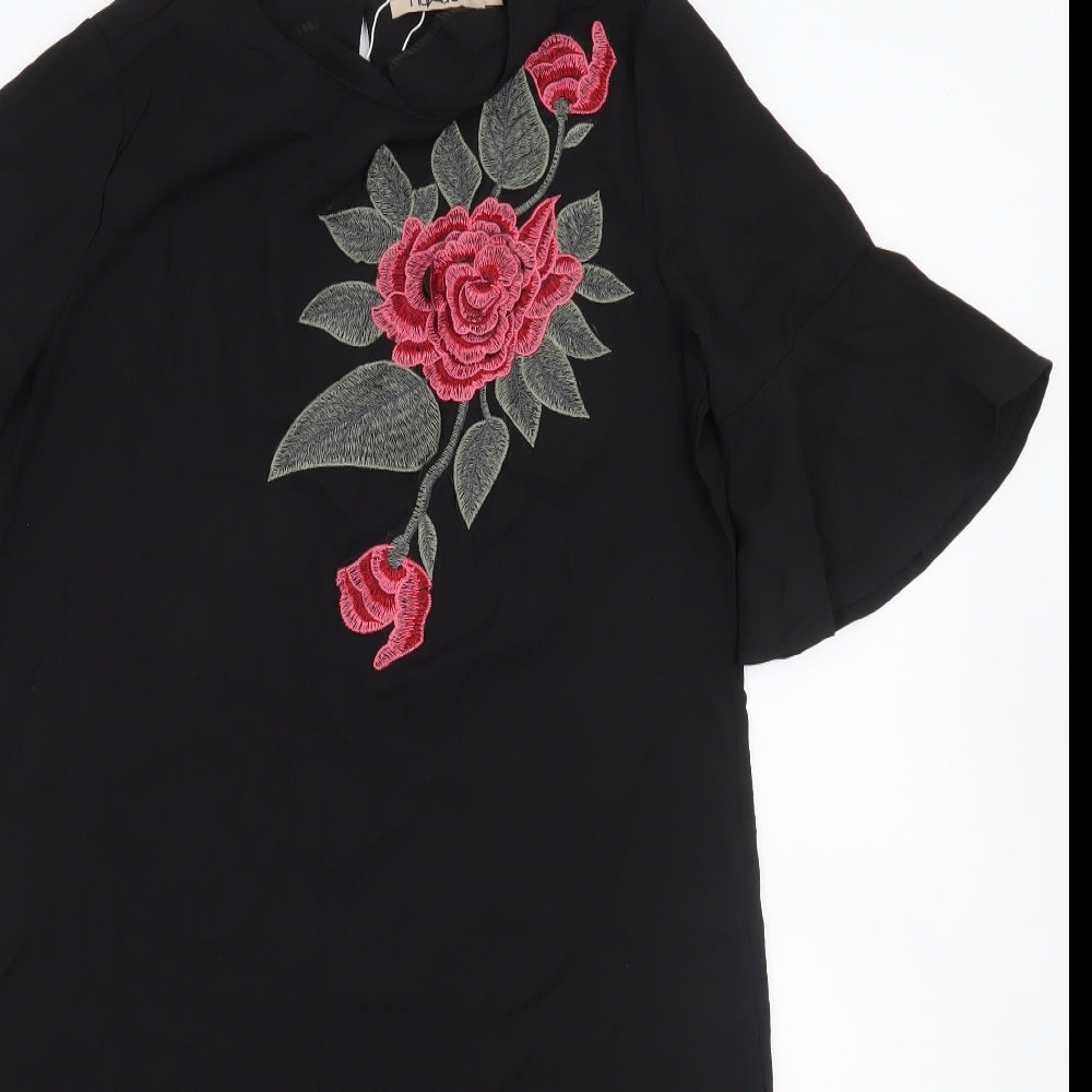 Hyiluxe Womens Black Floral  A-Line  Size L