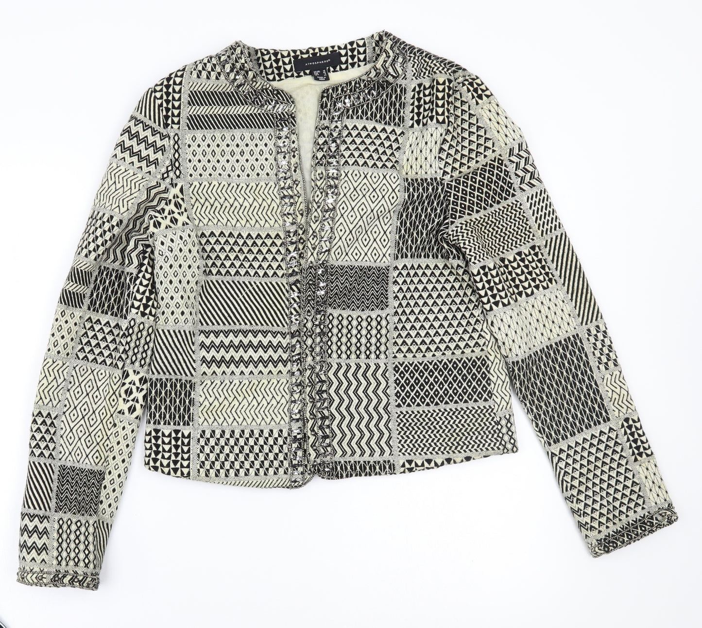 Primark Womens Black Geometric  Jacket Coatigan Size 10