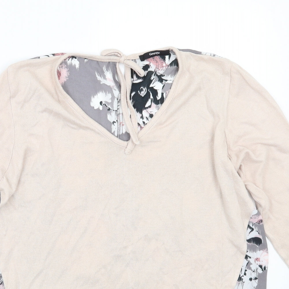 George Womens Beige Floral  Basic Blouse Size 10