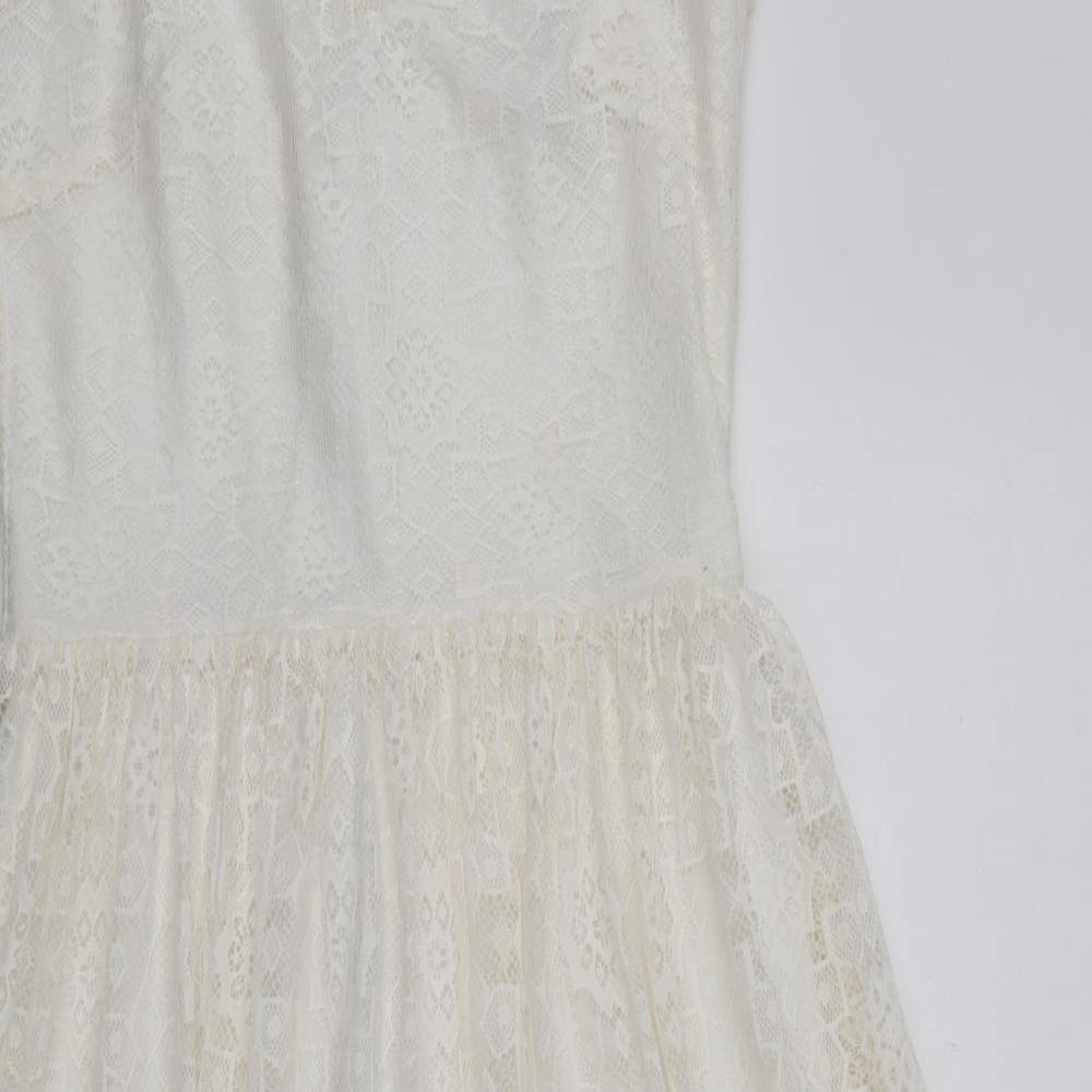 Miss Selfridge Womens White Floral  A-Line  Size 10