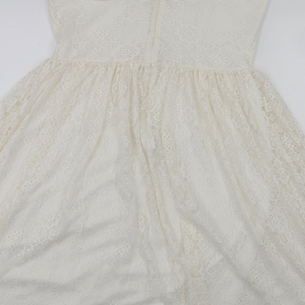 Miss Selfridge Womens White Floral  A-Line  Size 10
