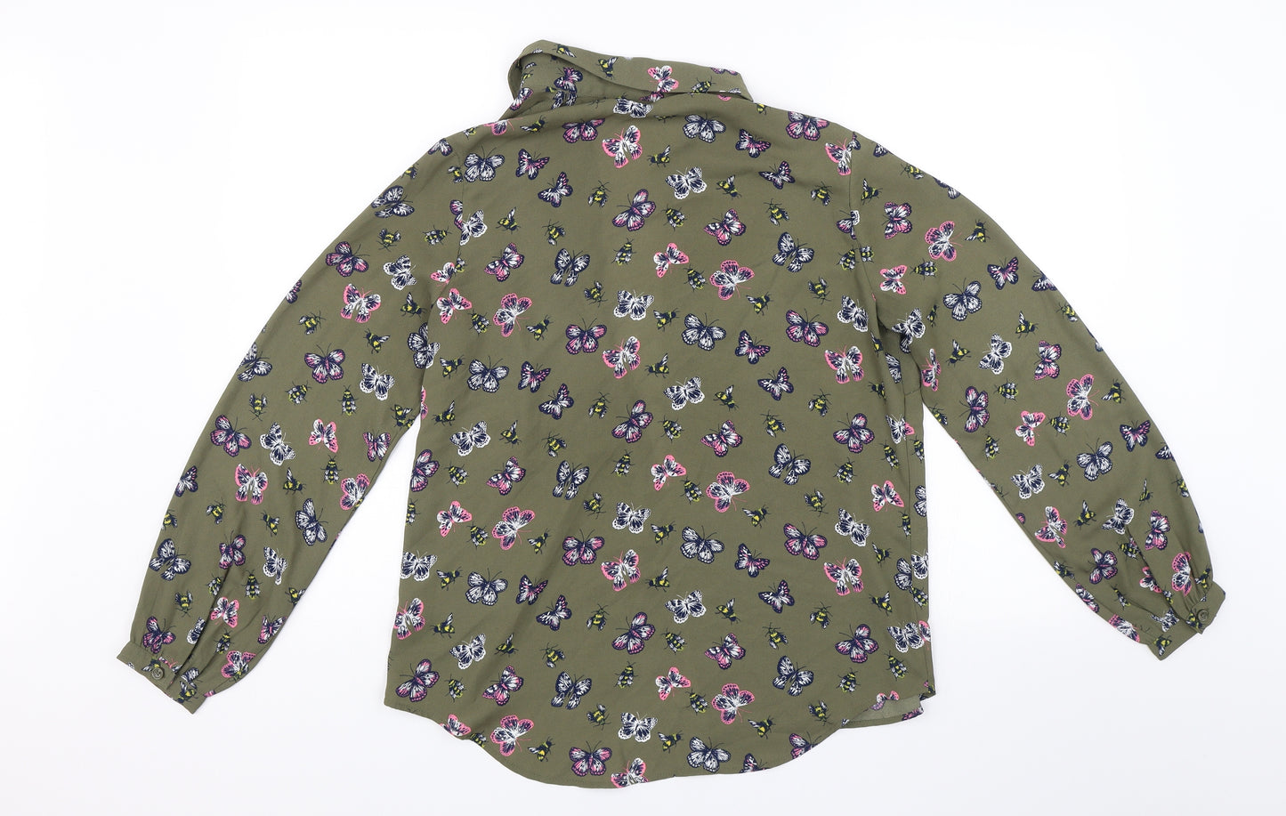 TU Womens Green   Basic Button-Up Size 12  - Butterflies
