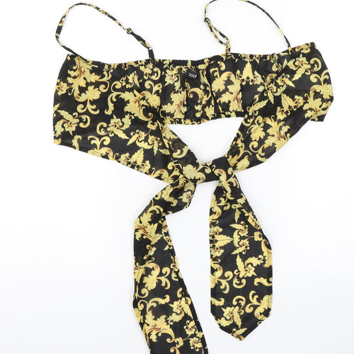 Boohoo Womens Black Floral  Cropped Blouse Size M