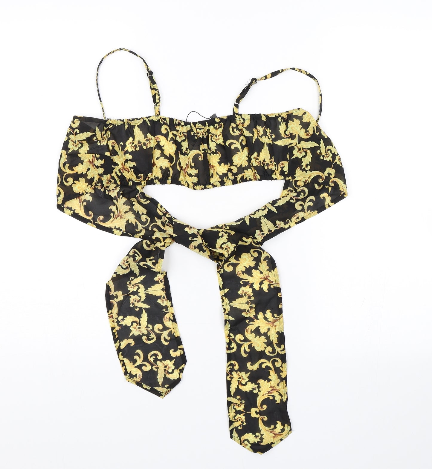 Boohoo Womens Black Floral  Cropped Blouse Size M