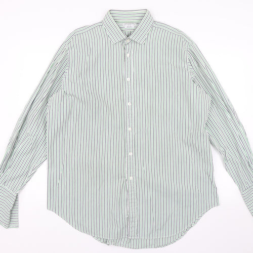 T.M Jewin Mens Green Striped   Dress Shirt Size 17.5