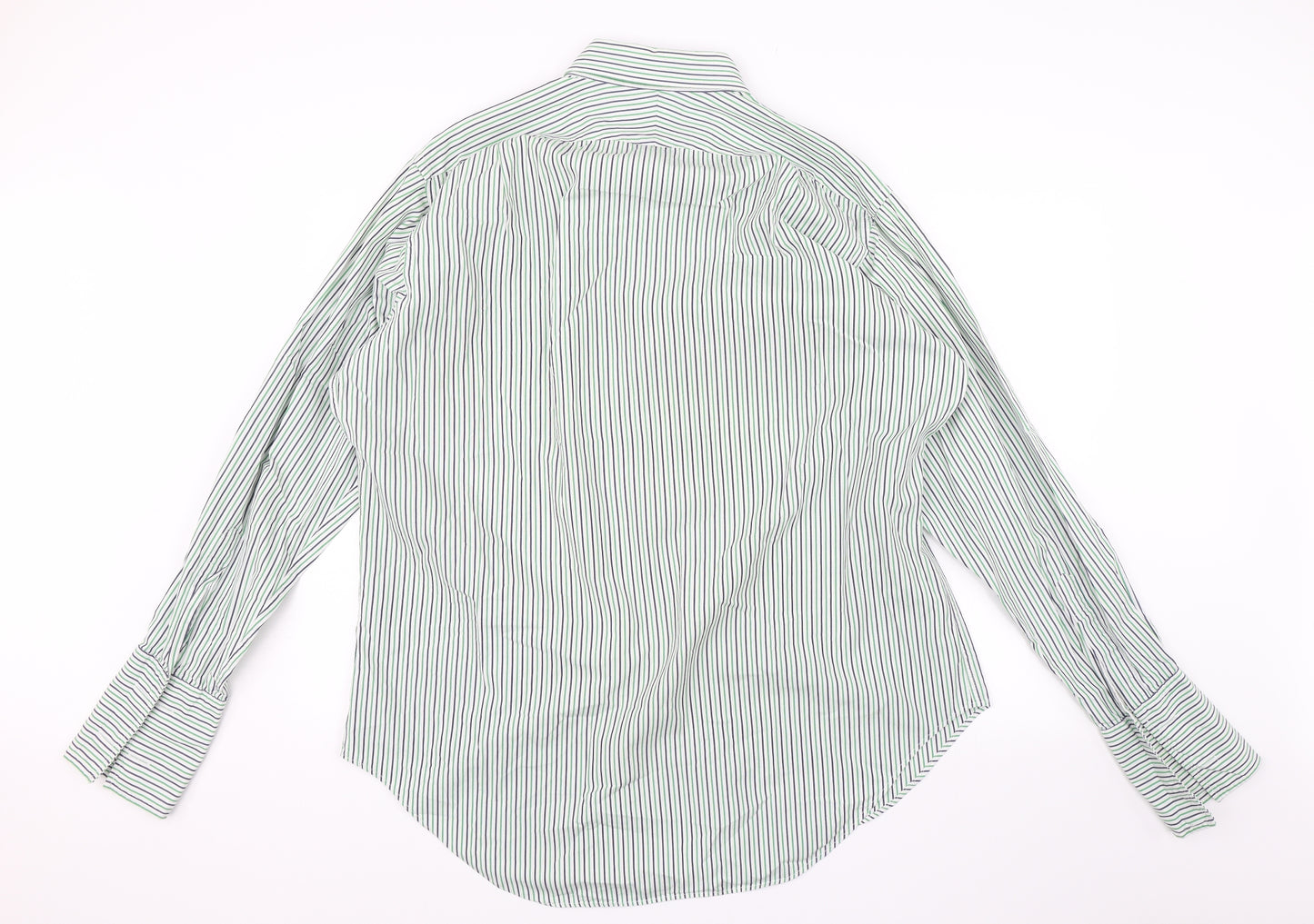 T.M Jewin Mens Green Striped   Dress Shirt Size 17.5