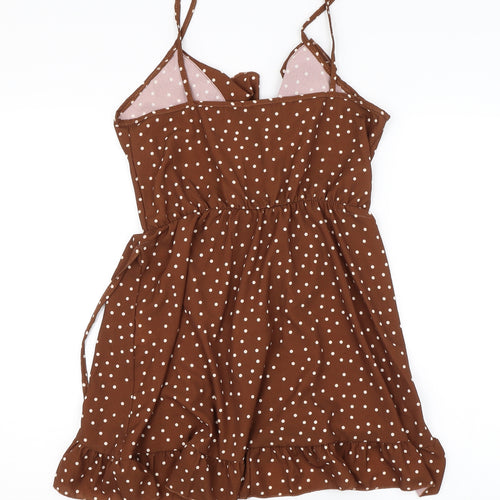 Boohoo Womens Brown Polka Dot  Skater Dress  Size 8
