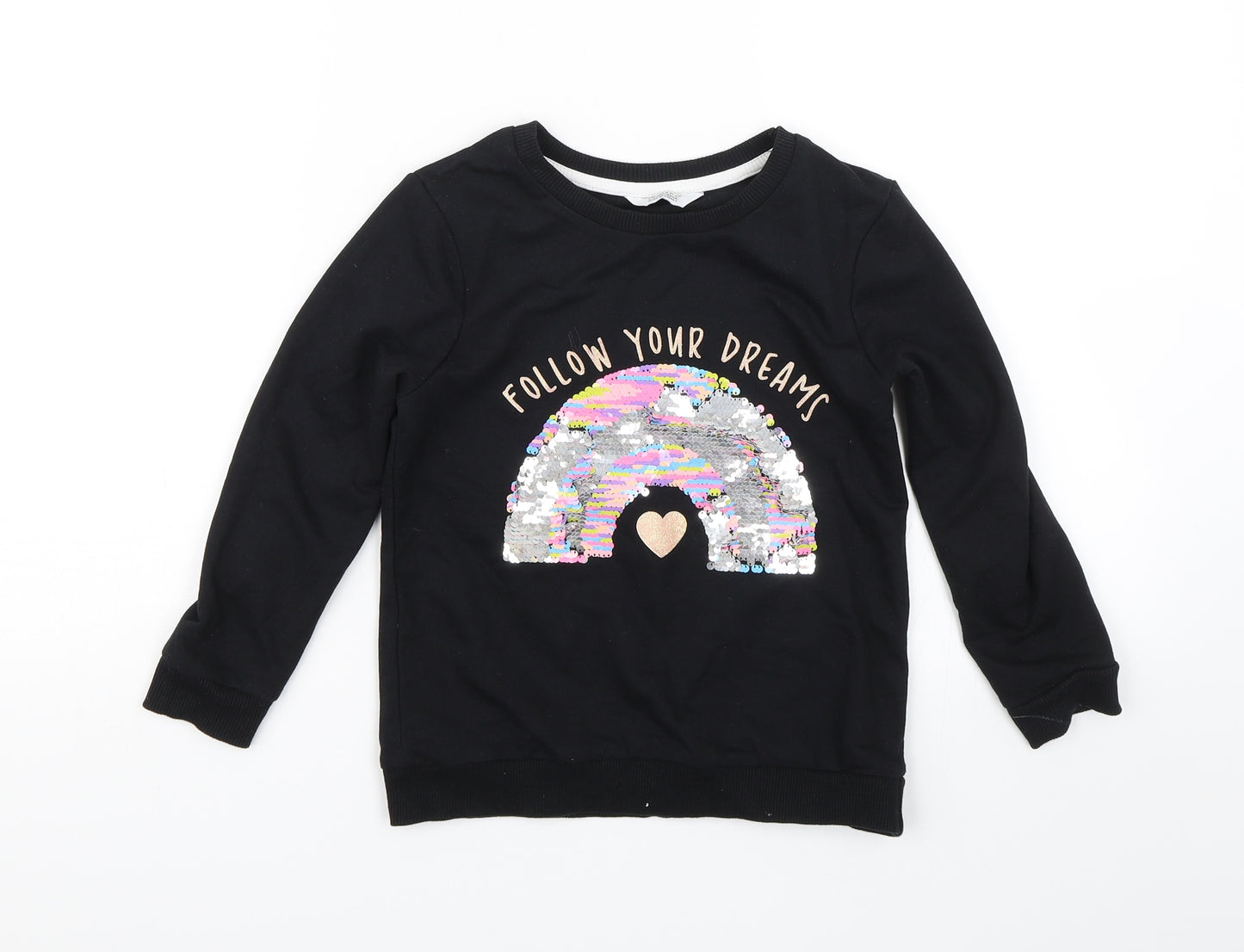 Primark Girls Black   Pullover Jumper Size 6-7 Years  - Rainbow