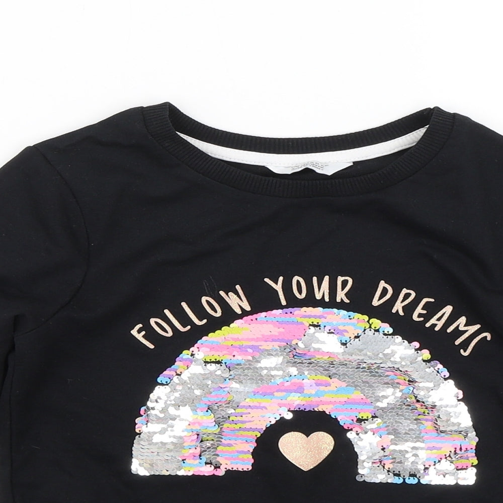 Primark Girls Black   Pullover Jumper Size 6-7 Years  - Rainbow