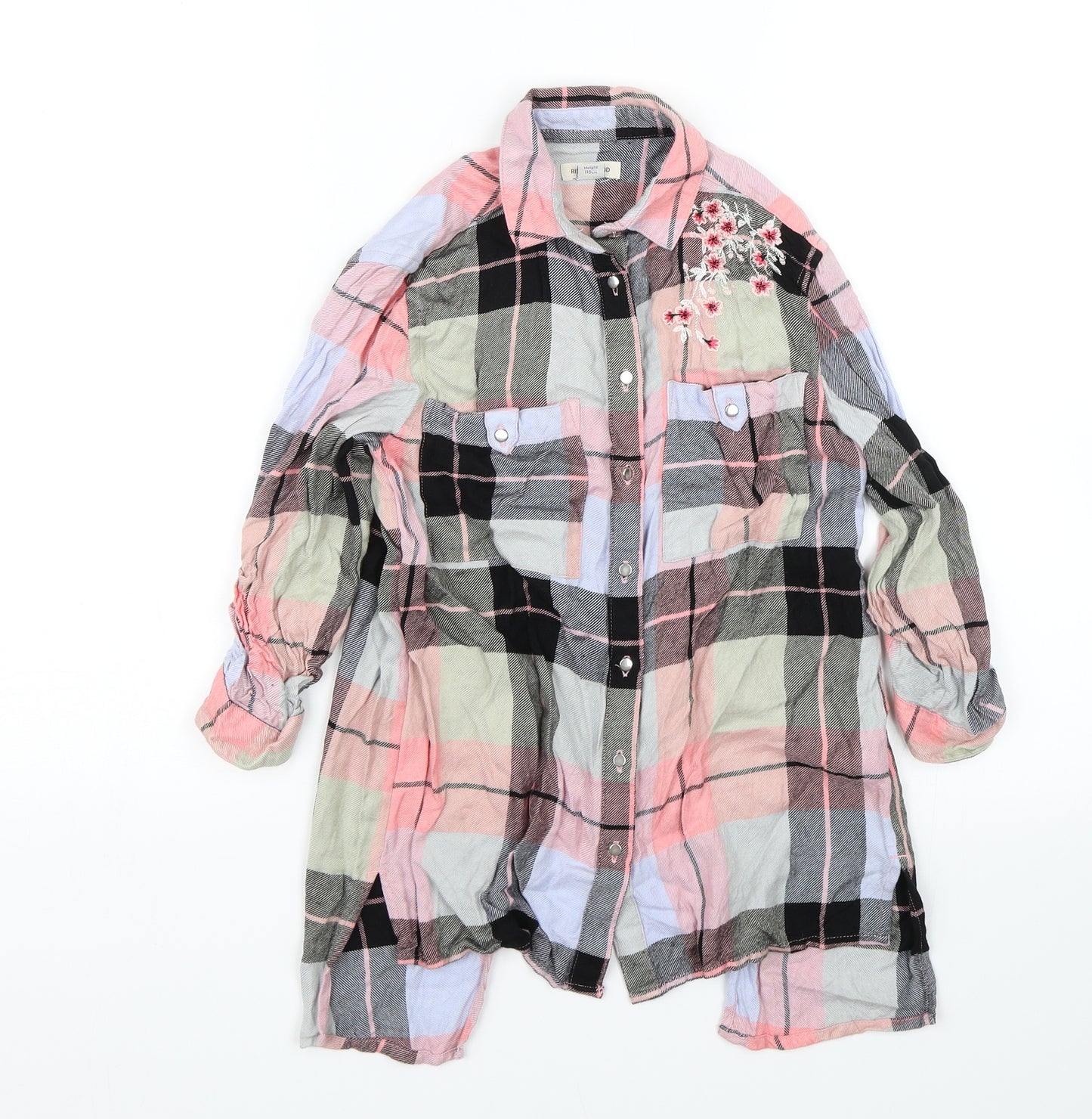 River Island Girls Pink Plaid  Basic Button-Up Size 5-6 Years