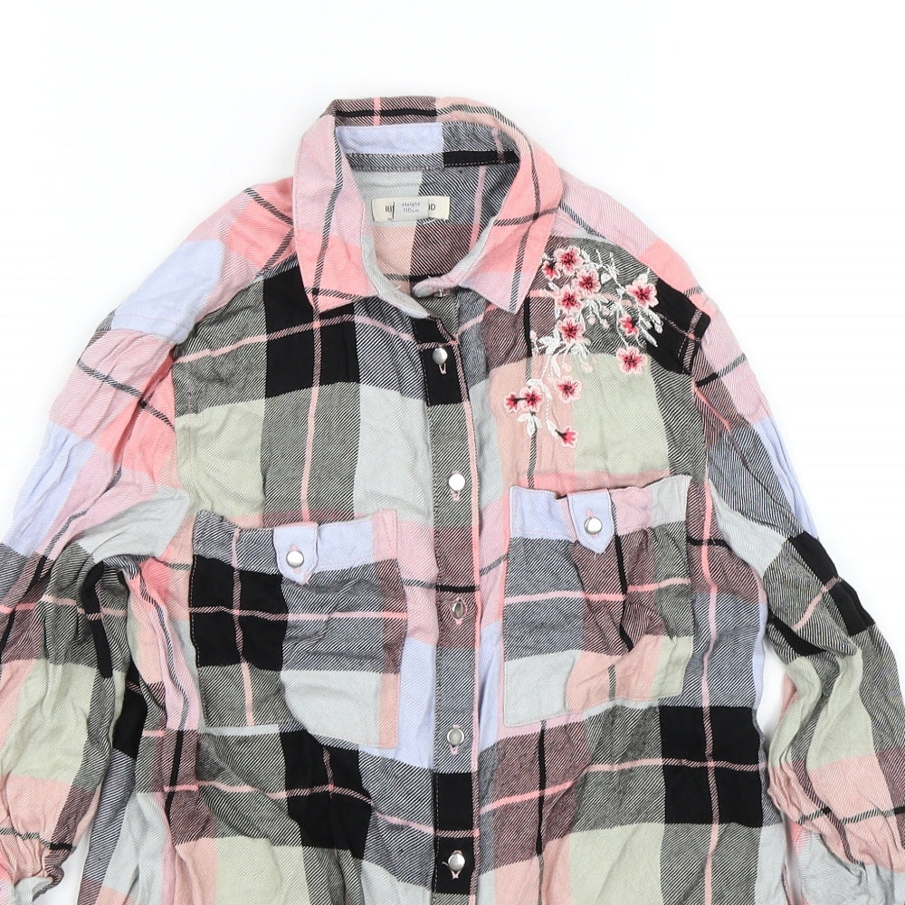 River Island Girls Pink Plaid  Basic Button-Up Size 5-6 Years
