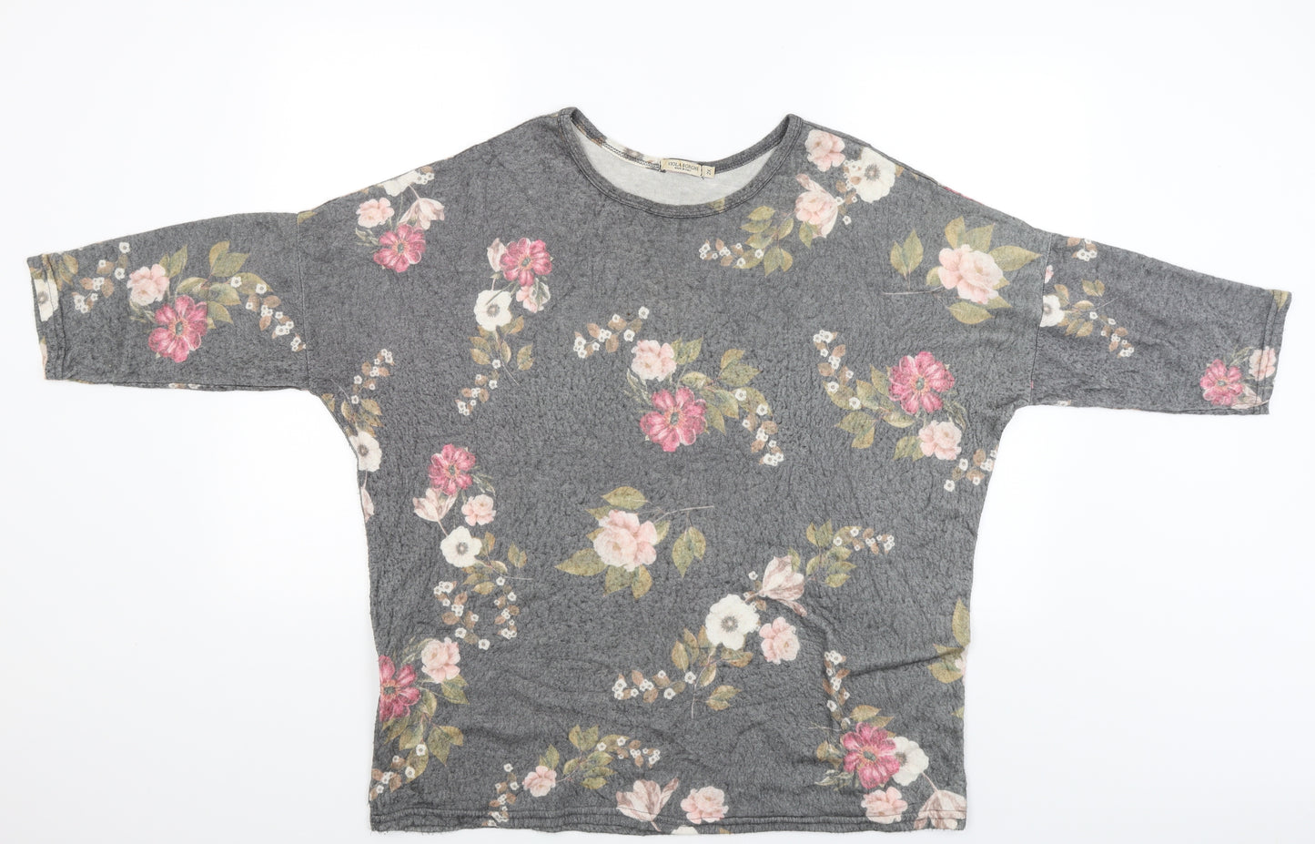 VIOLA BORGHI Womens Grey Floral  Pullover Jumper Size 2XL